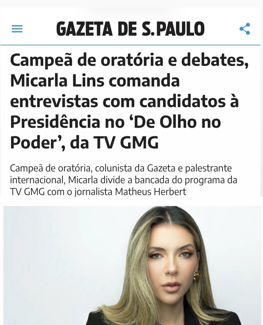 Gazeta de S.Paulo: Micarla Lins comanda entrevistas com candidatos à Presidência no De Olho no Poder, da TV GMG